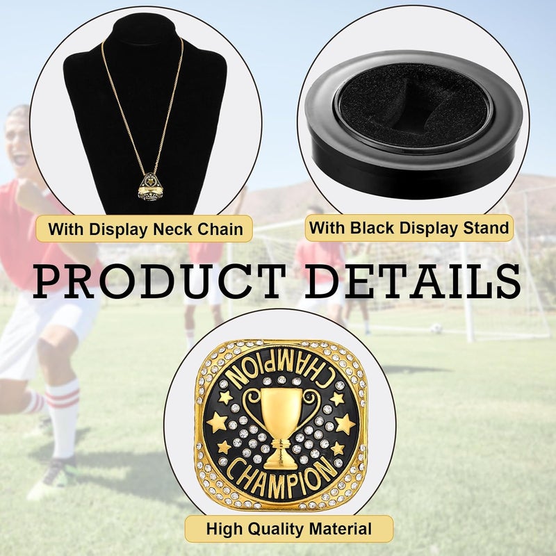 Highergo 1 PC Champion MVP Rings Baseball Soccer Basketball Volleyball Football Trophy Ring with Display Stand and Neck Chain Size 11 for Winner Tournament Award Gift - Image 3